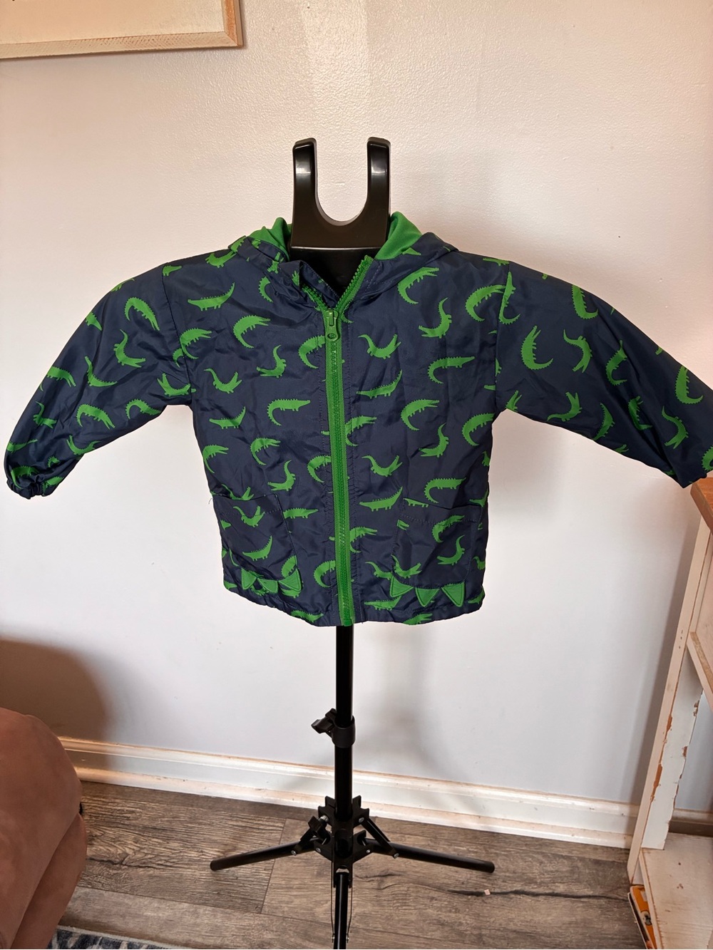 Kids Navy Hooded Jacket with Green Alligator Print - Unbranded